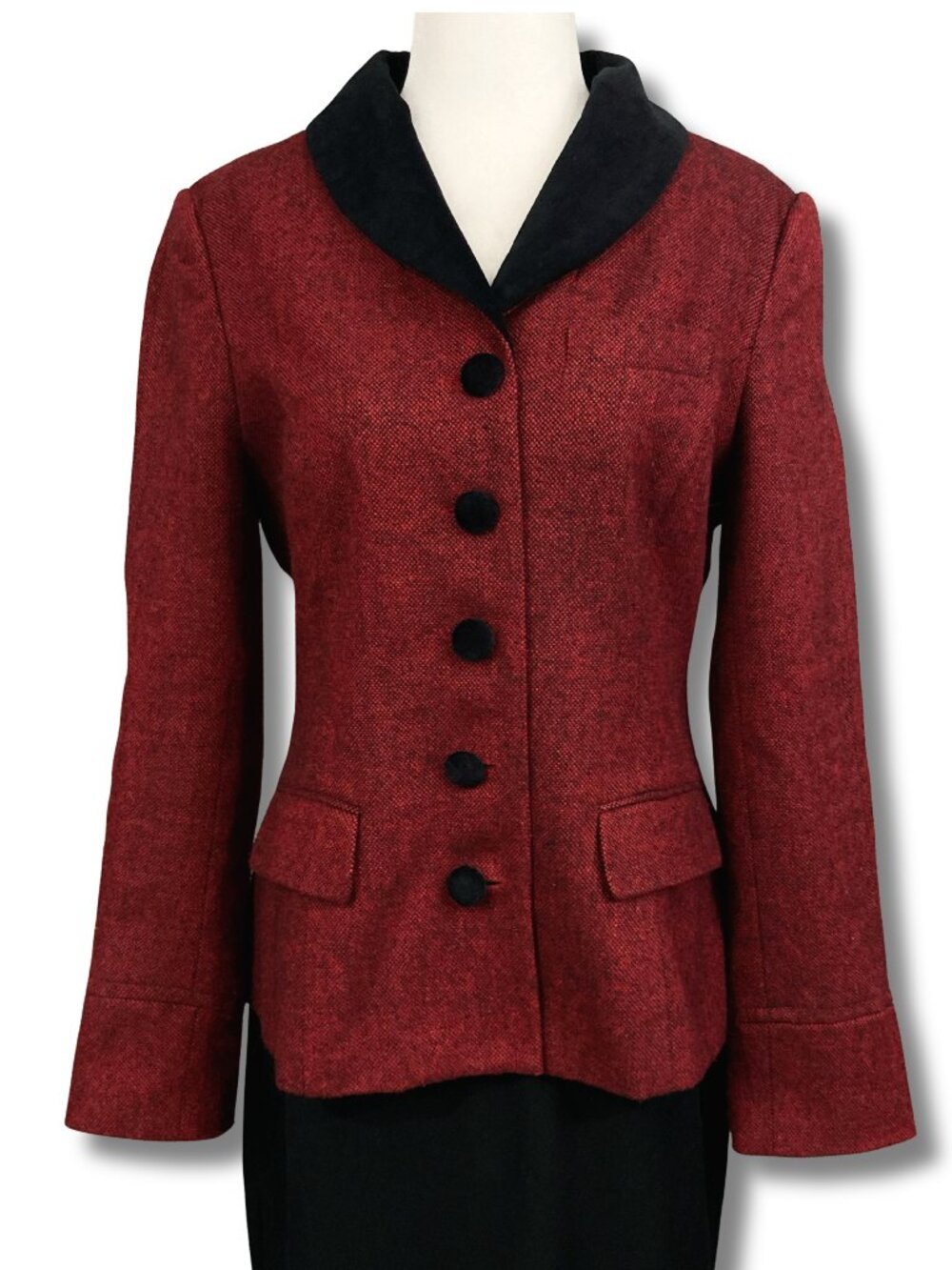 TOGETHER Vintage dark red black tweed blazer w/ velour collar goth MEDIUM LARGE
